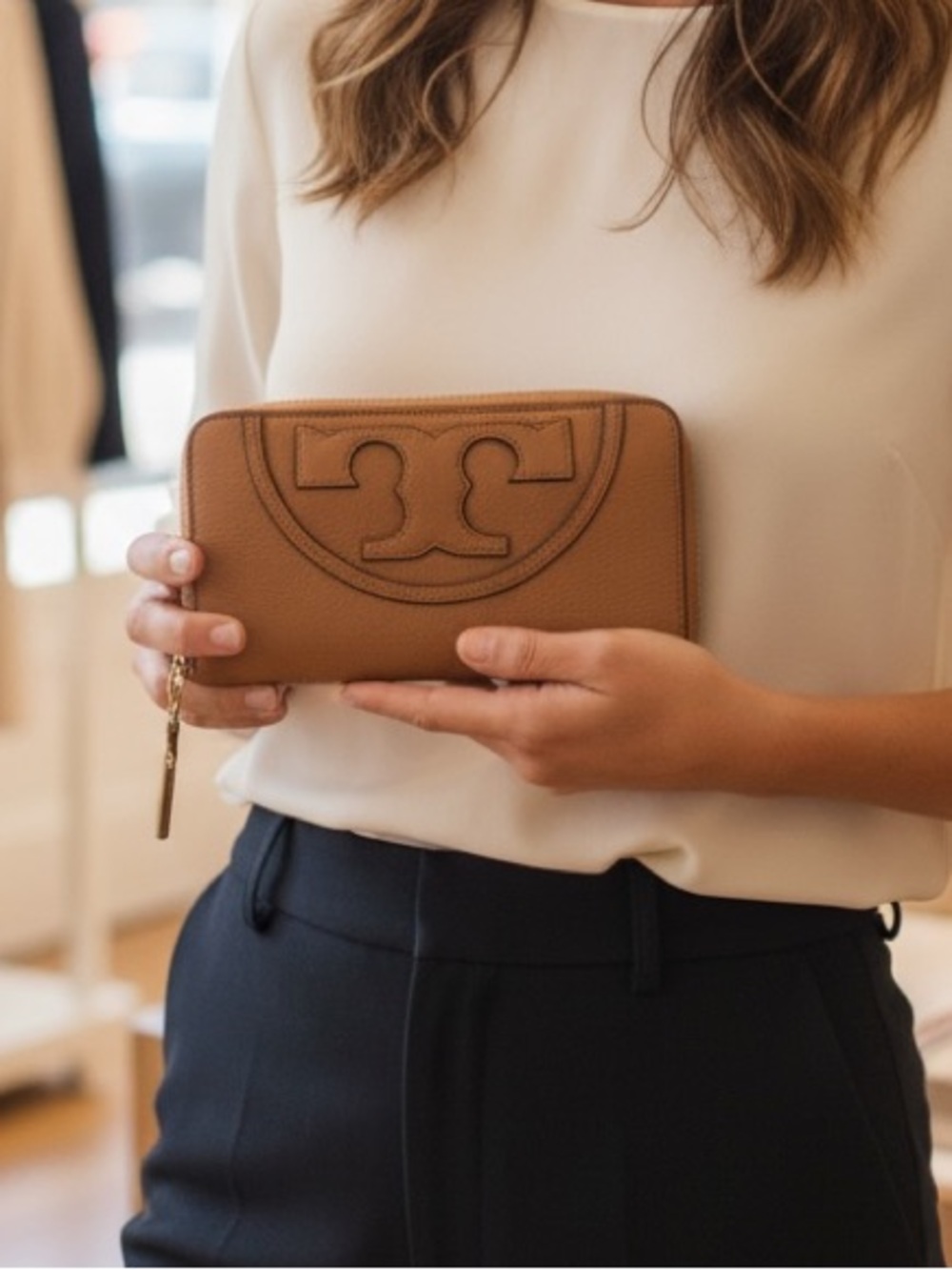 Tory Burch Tan Leather Zip Wallet